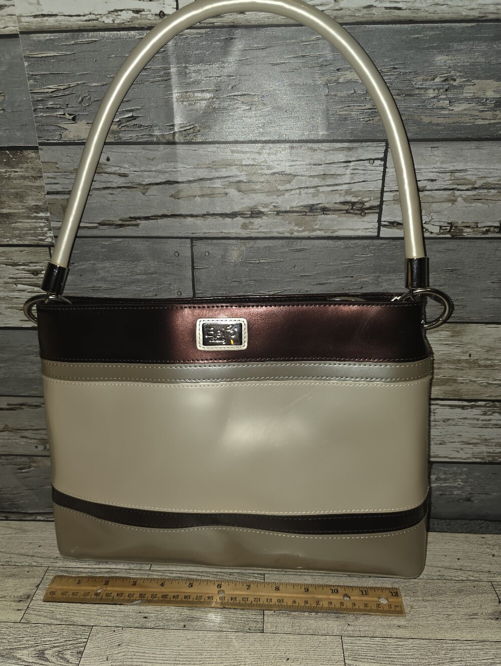 Beijo Two-Tone Cream and Brown Shoulder Bag with Ivory Strap